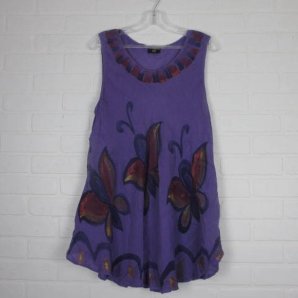 Shiva Fashions Purple Butterfly Tunic Length Tank Top Size Med/Large - Picture 1 of 8